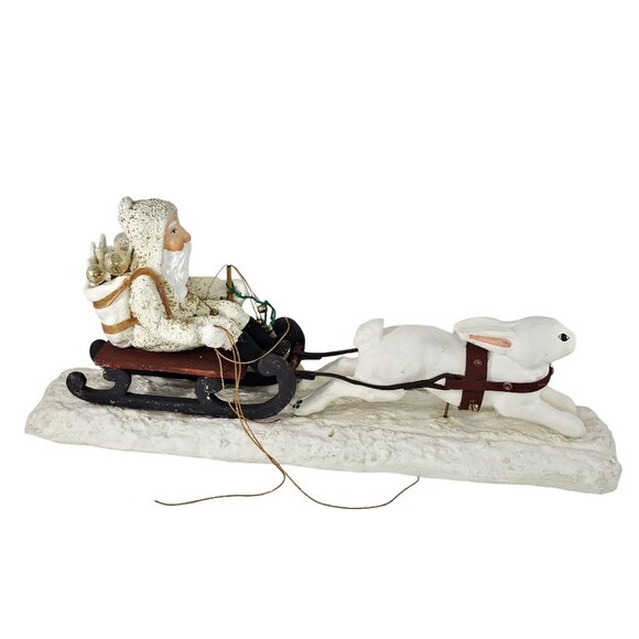 Department 56 Father Frost Santa Claus Bunny Rabbit Sleigh Christmas Decor FLAWS